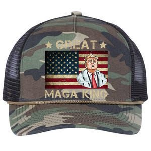 Great Maga King Trump USA Flag Retro Rope Trucker Hat Cap