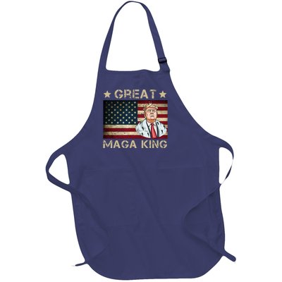 Great Maga King Trump USA Flag Full-Length Apron With Pockets