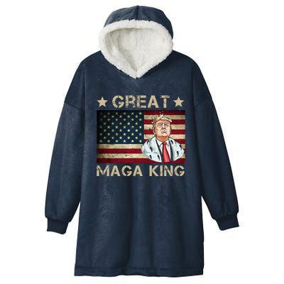 Great Maga King Trump USA Flag Hooded Wearable Blanket