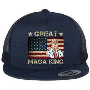 Great Maga King Trump USA Flag Flat Bill Trucker Hat