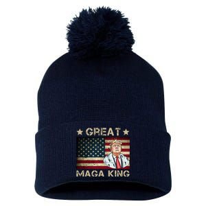 Great Maga King Trump USA Flag Pom Pom 12in Knit Beanie