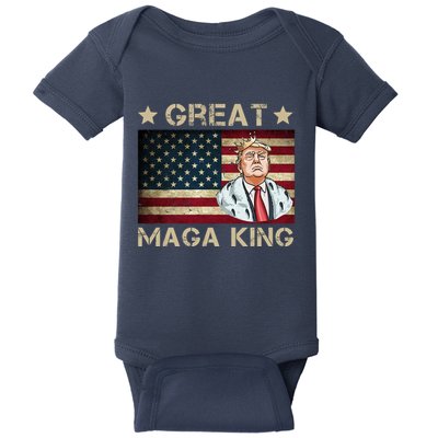 Great Maga King Trump USA Flag Baby Bodysuit