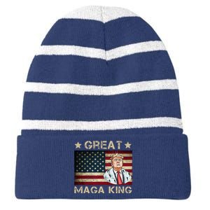 Great Maga King Trump USA Flag Striped Beanie with Solid Band