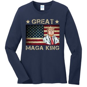 Great Maga King Trump USA Flag Ladies Long Sleeve Shirt