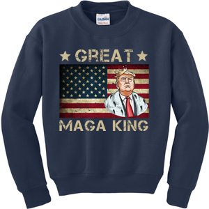 Great Maga King Trump USA Flag Kids Sweatshirt