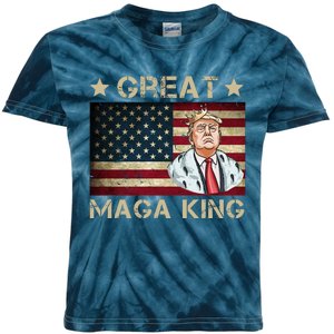 Great Maga King Trump USA Flag Kids Tie-Dye T-Shirt