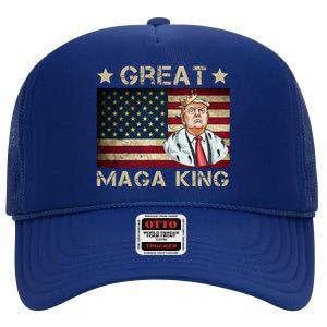 Great Maga King Trump USA Flag High Crown Mesh Back Trucker Hat