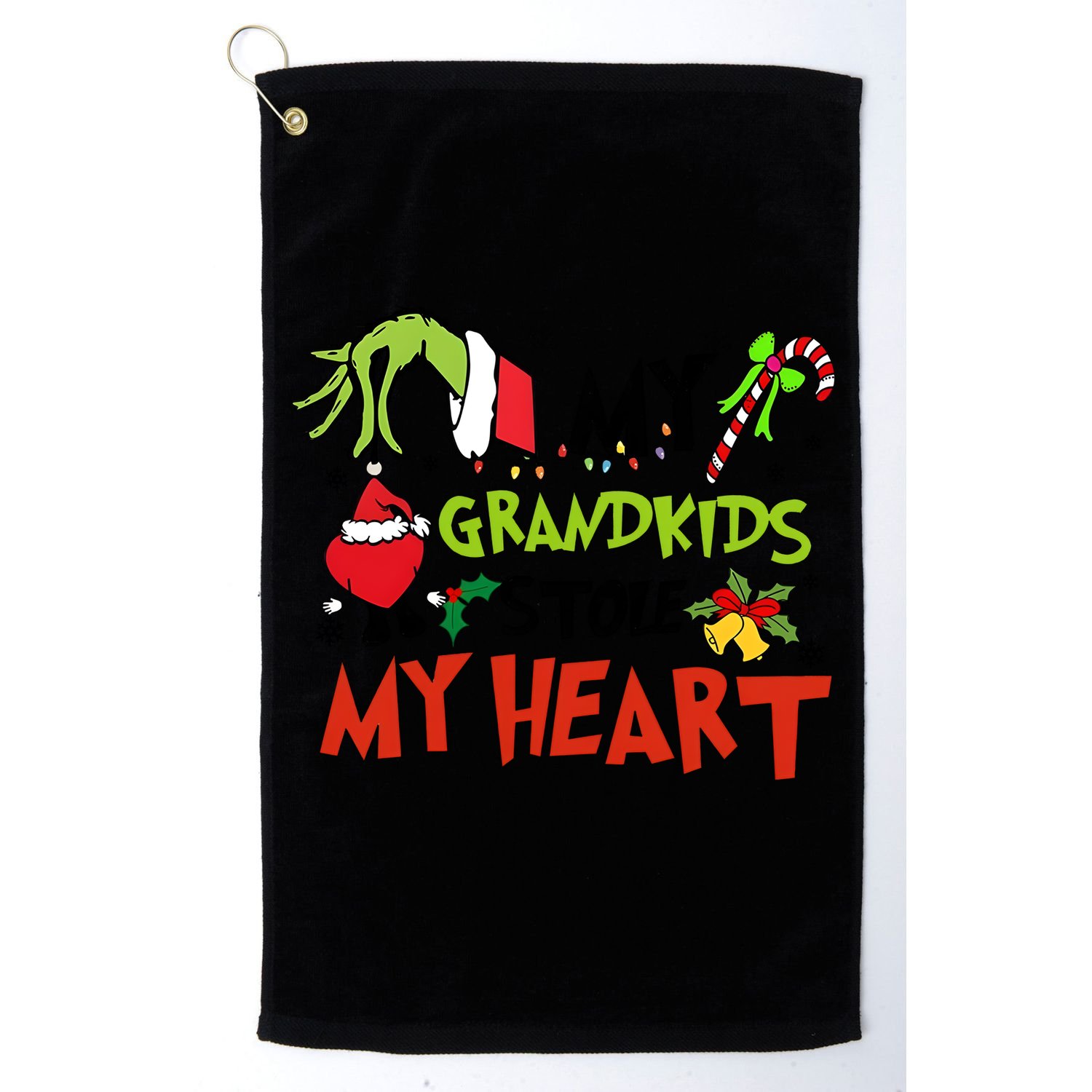 Grinchmas My Kids Stole My Heart Funny Christmas Golf Towel