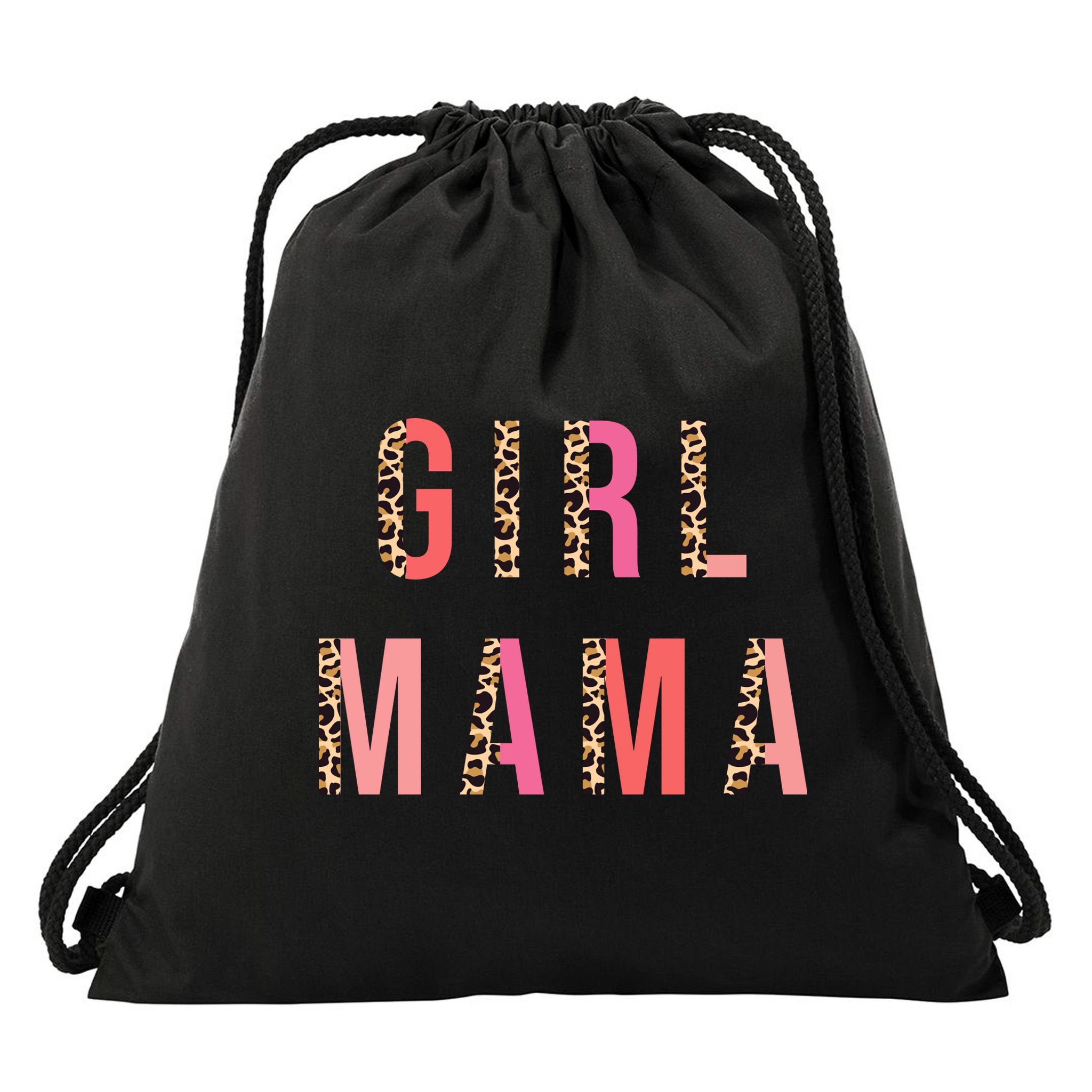 Girl Mama Leopard Drawstring Bag