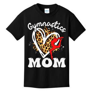 Gymnastics Mom Leopard Heart Gymnast Wo Mother's Day Kids T-Shirt