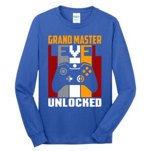 Grand Master Level Unlocked Video Gaming Expert Gamer Funny Gift Tall Long Sleeve T-Shirt