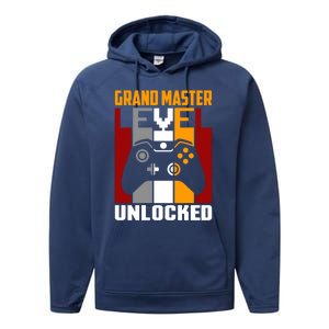 Grand Master Level Unlocked Video Gaming Expert Gamer Funny Gift Performance Fleece Hoodie