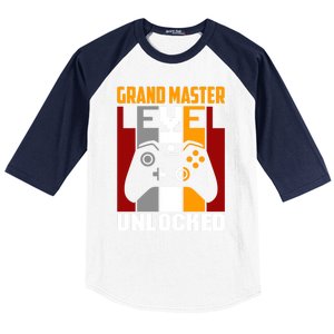 Grand Master Level Unlocked Video Gaming Expert Gamer Funny Gift Baseball Sleeve Shirt