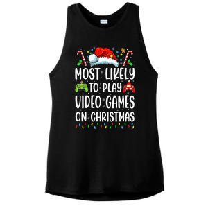 Gamer Most Likely To Play Video Games On Christmas Ladies PosiCharge Tri-Blend Wicking Tank