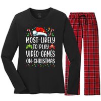 Gamer Most Likely To Play Video Games On Christmas Women's Long Sleeve Flannel Pajama Set 