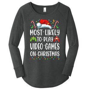 Gamer Most Likely To Play Video Games On Christmas Women's Perfect Tri Tunic Long Sleeve Shirt