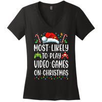 Gamer Most Likely To Play Video Games On Christmas Women's V-Neck T-Shirt