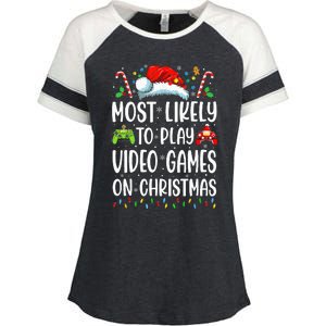 Gamer Most Likely To Play Video Games On Christmas Enza Ladies Jersey Colorblock Tee