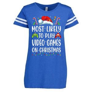 Gamer Most Likely To Play Video Games On Christmas Enza Ladies Jersey Football T-Shirt