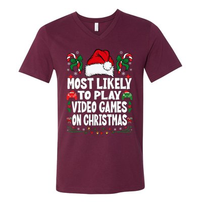 Gamer Most Likely To Play Video Games On Christmas V-Neck T-Shirt