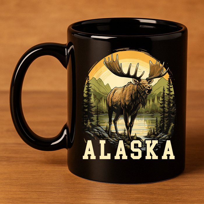 Glacier Mountain Landscape Alaskan Wildlife Alaska Moose 11oz C Handle Ceramic Mug