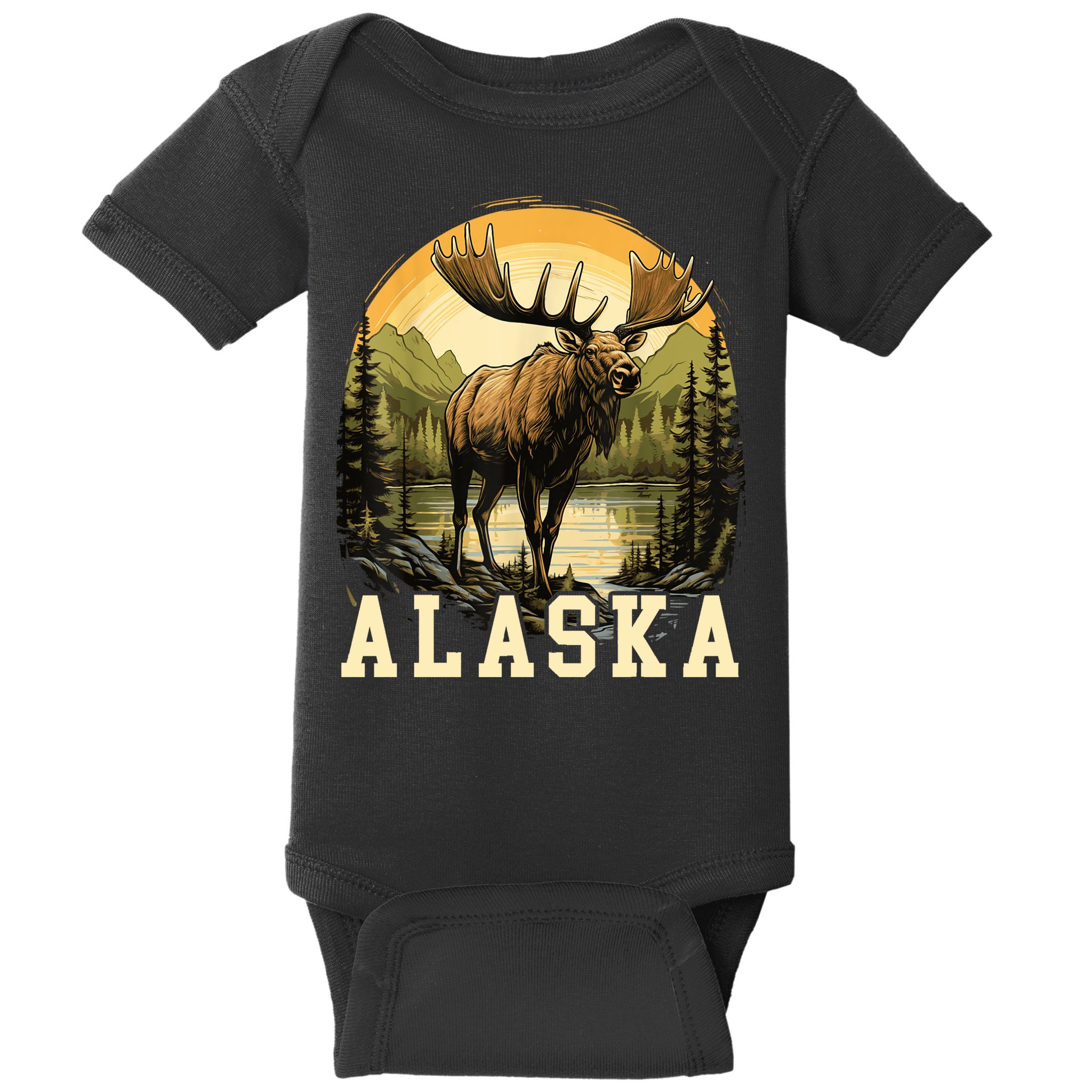 Glacier Mountain Landscape Alaskan Wildlife Alaska Moose Baby Bodysuit
