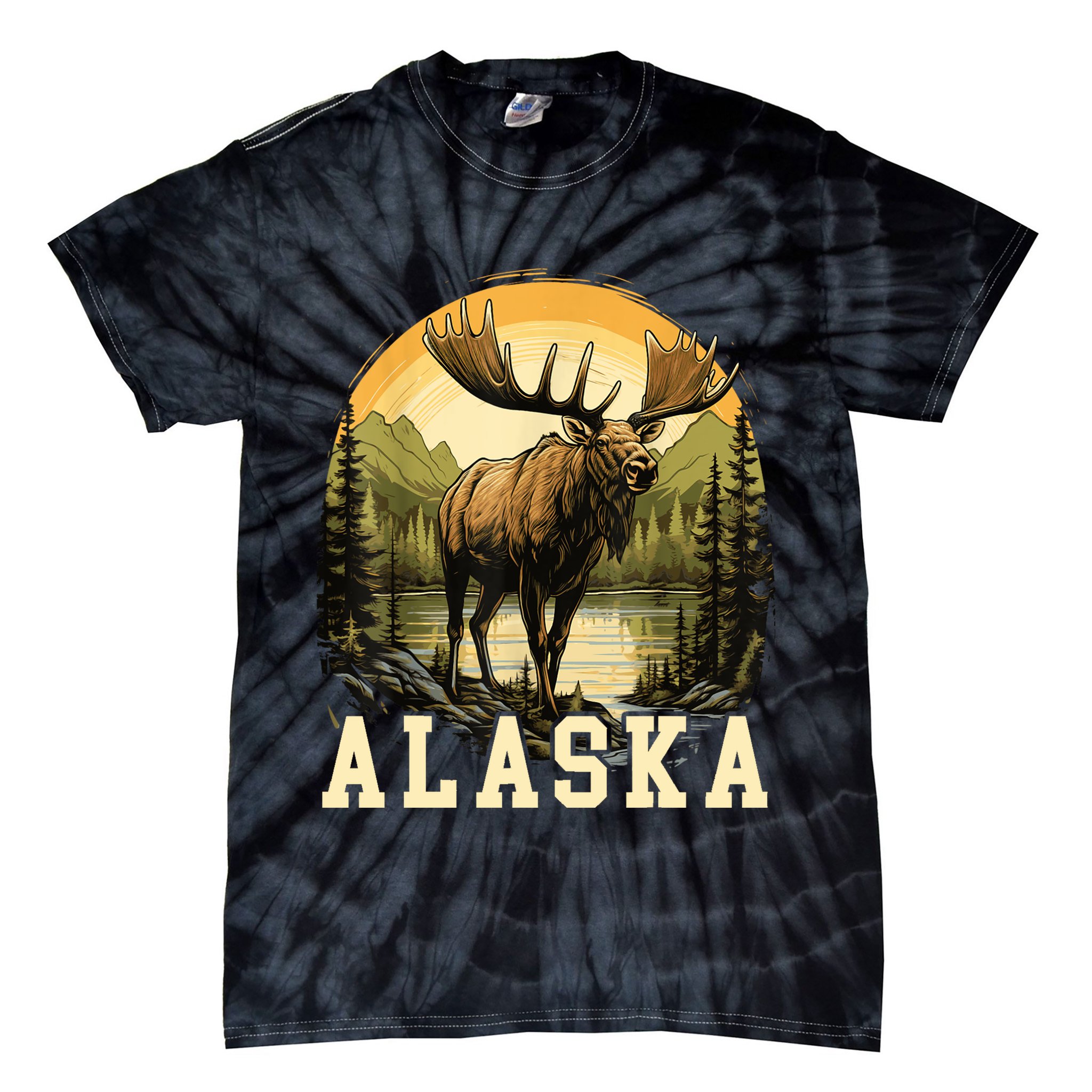Glacier Mountain Landscape Alaskan Wildlife Alaska Moose Tie-Dye T-Shirt