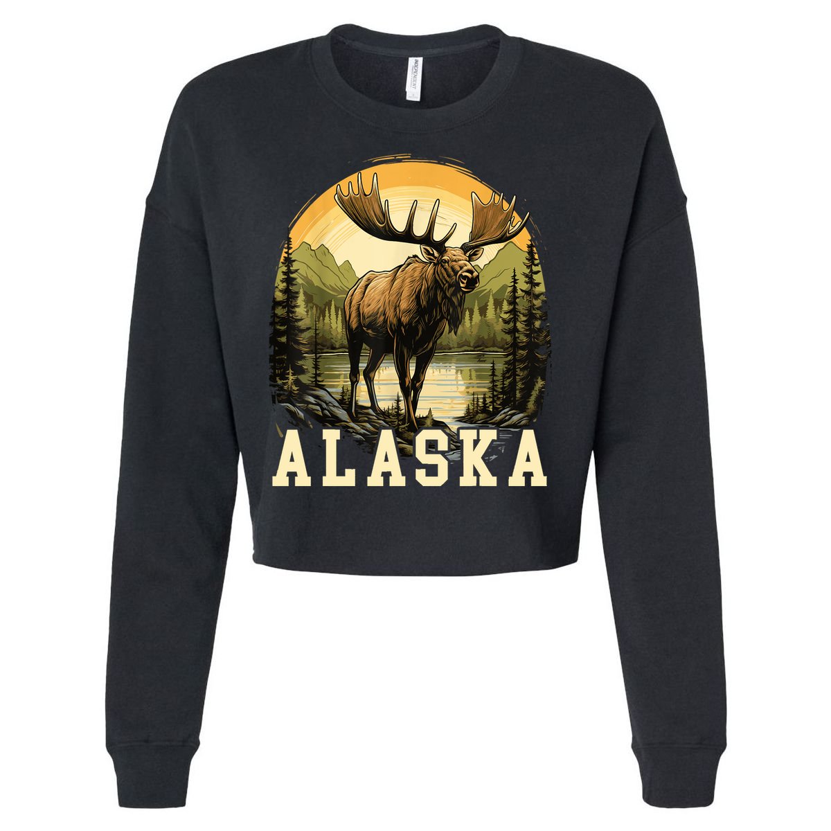 Glacier Mountain Landscape Alaskan Wildlife Alaska Moose Cropped Pullover Crew