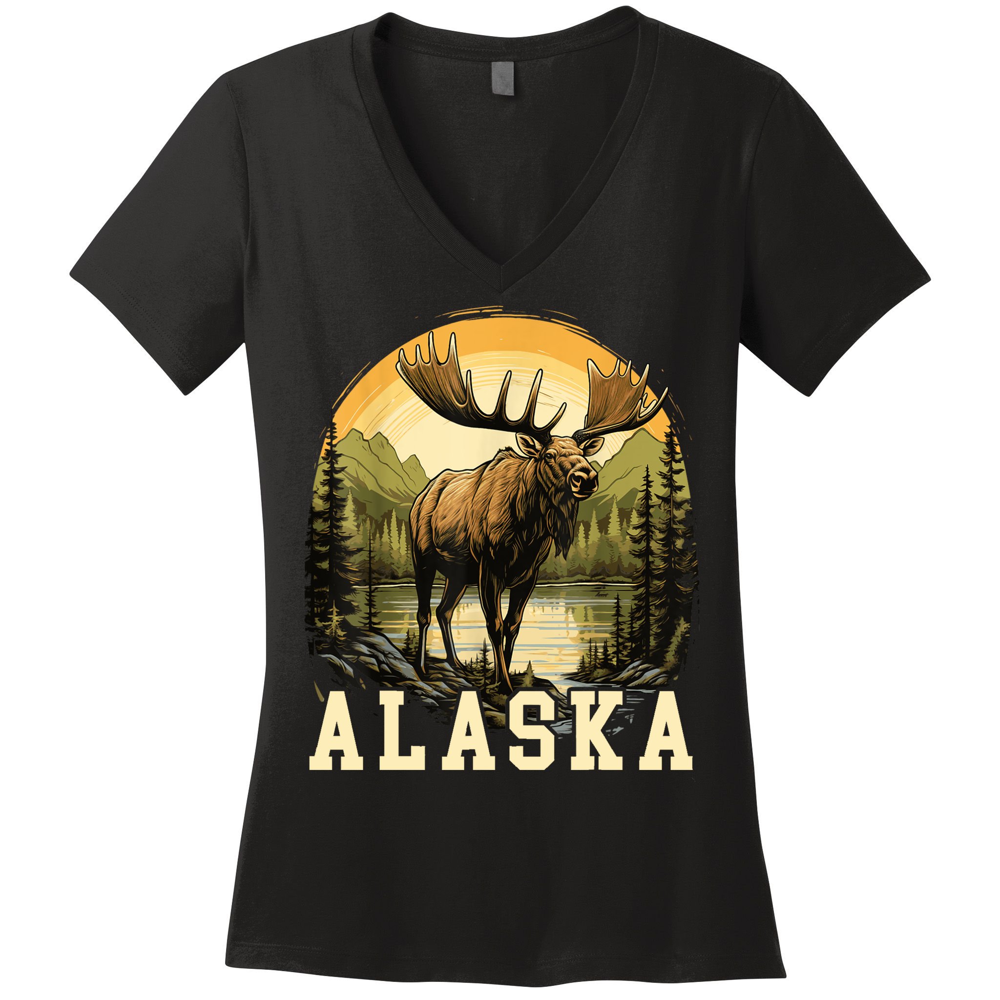 Glacier Mountain Landscape Alaskan Wildlife Alaska Moose Women's V-Neck T-Shirt