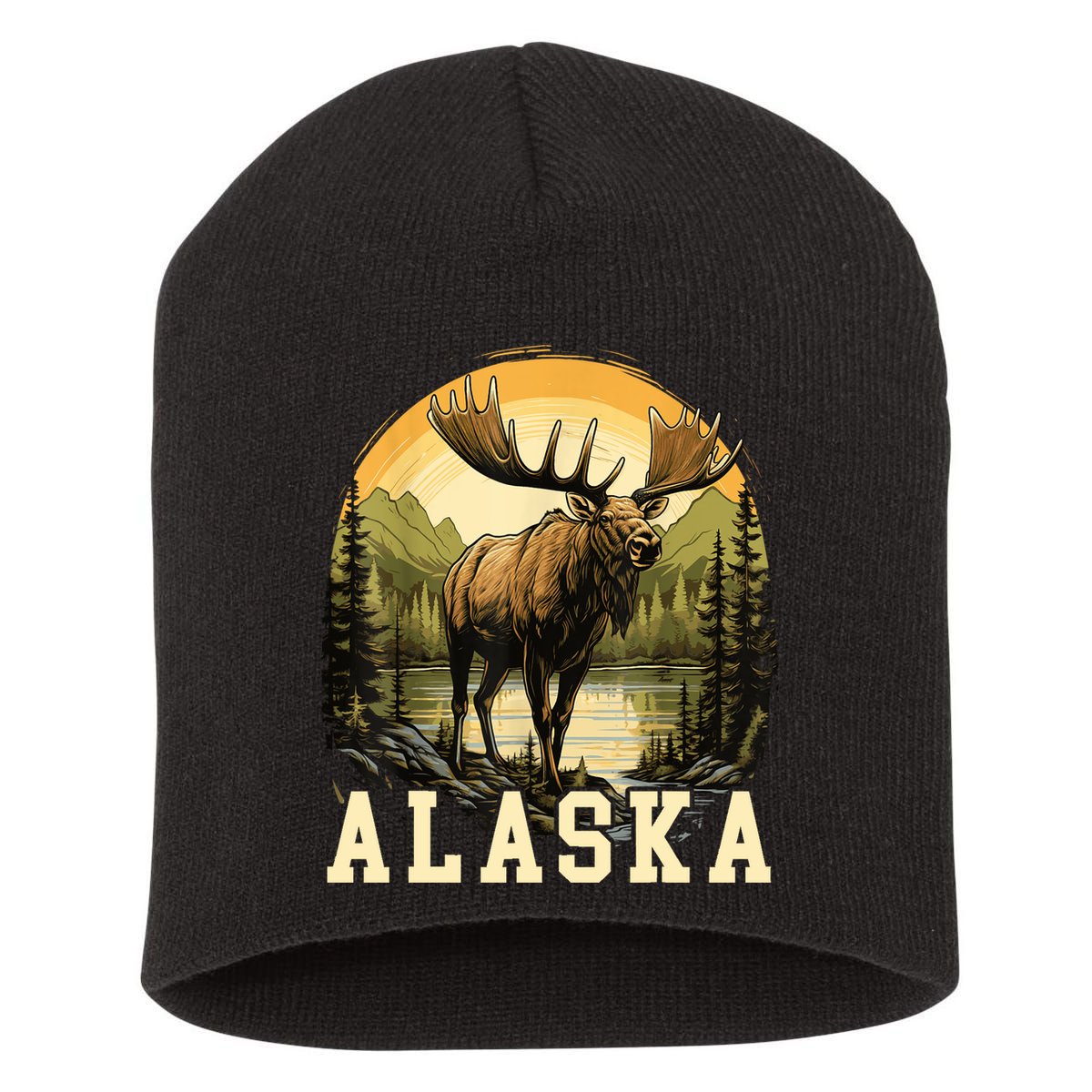 Glacier Mountain Landscape Alaskan Wildlife Alaska Moose Short Acrylic Beanie