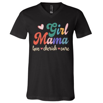 Girl Mama Love Cherish Care Family V-Neck T-Shirt