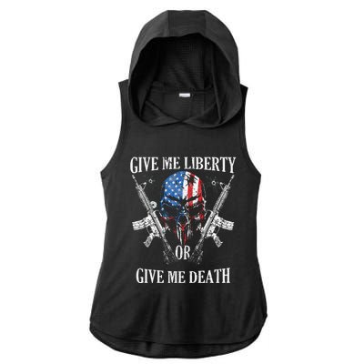 Give Me Liberty Or Give Me Death Skull Ar15 American Flag Ladies PosiCharge Tri-Blend Wicking Draft Hoodie Tank