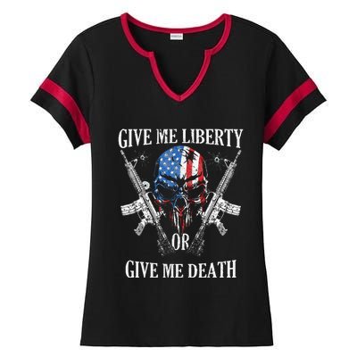 Give Me Liberty Or Give Me Death Skull Ar15 American Flag Ladies Halftime Notch Neck Tee