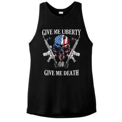 Give Me Liberty Or Give Me Death Skull Ar15 American Flag Ladies PosiCharge Tri-Blend Wicking Tank