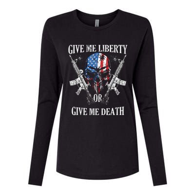 Give Me Liberty Or Give Me Death Skull Ar15 American Flag Womens Cotton Relaxed Long Sleeve T-Shirt