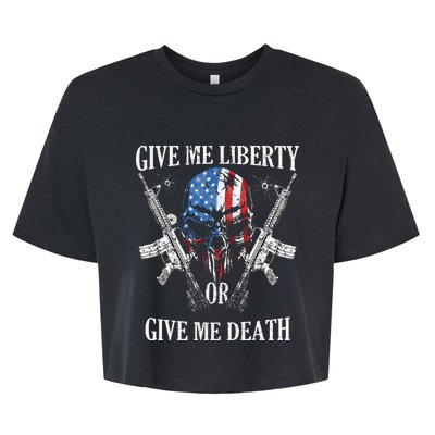 Give Me Liberty Or Give Me Death Skull Ar15 American Flag Bella+Canvas Jersey Crop Tee