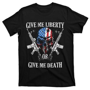 Give Me Liberty Or Give Me Death Skull Ar15 American Flag T-Shirt