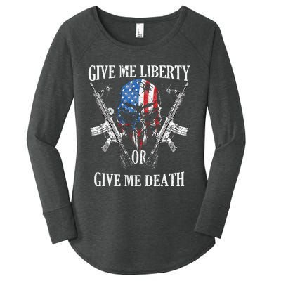 Give Me Liberty Or Give Me Death Skull Ar15 American Flag Women's Perfect Tri Tunic Long Sleeve Shirt