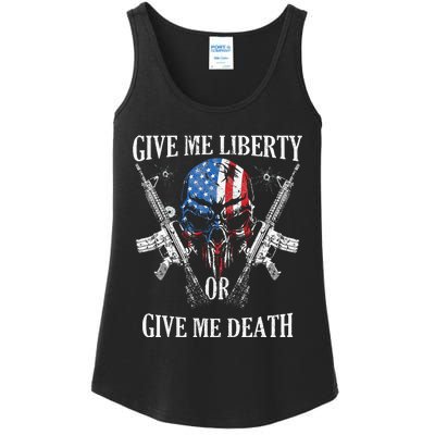 Give Me Liberty Or Give Me Death Skull Ar15 American Flag Ladies Essential Tank