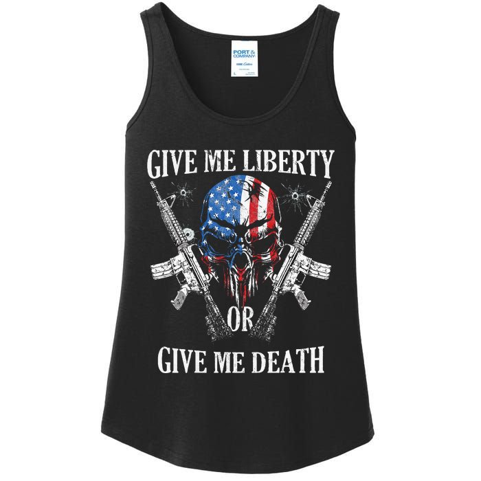 Give Me Liberty Or Give Me Death Skull Ar15 American Flag Ladies Essential Tank