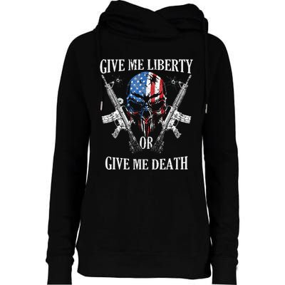 Give Me Liberty Or Give Me Death Skull Ar15 American Flag Womens Funnel Neck Pullover Hood