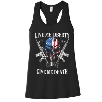 Give Me Liberty Or Give Me Death Skull Ar15 American Flag Women's Racerback Tank