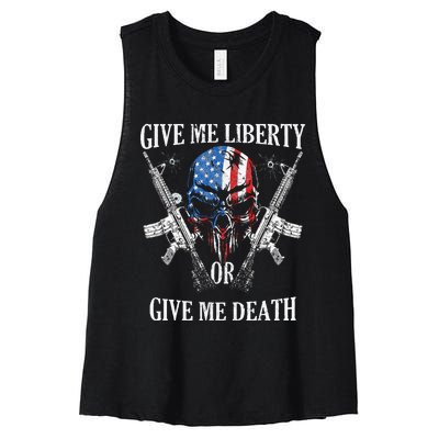 Give Me Liberty Or Give Me Death Skull Ar15 American Flag Women's Racerback Cropped Tank