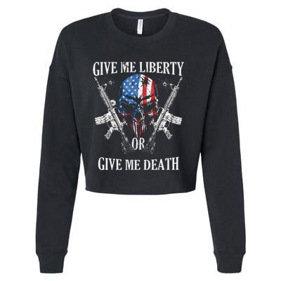 Give Me Liberty Or Give Me Death Skull Ar15 American Flag Cropped Pullover Crew