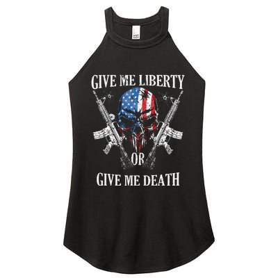 Give Me Liberty Or Give Me Death Skull Ar15 American Flag Women's Perfect Tri Rocker Tank