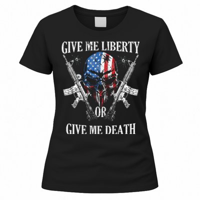 Give Me Liberty Or Give Me Death Skull Ar15 American Flag Women's T-Shirt