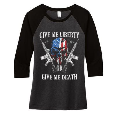 Give Me Liberty Or Give Me Death Skull Ar15 American Flag Women's Tri-Blend 3/4-Sleeve Raglan Shirt