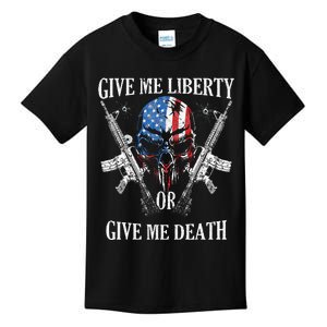 Give Me Liberty Or Give Me Death Skull Ar15 American Flag Kids T-Shirt