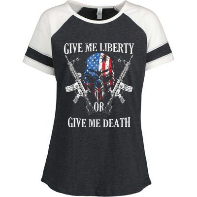 Give Me Liberty Or Give Me Death Skull Ar15 American Flag Enza Ladies Jersey Colorblock Tee