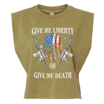 Give Me Liberty Or Give Me Death Skull Ar15 American Flag Garment-Dyed Women's Muscle Tee